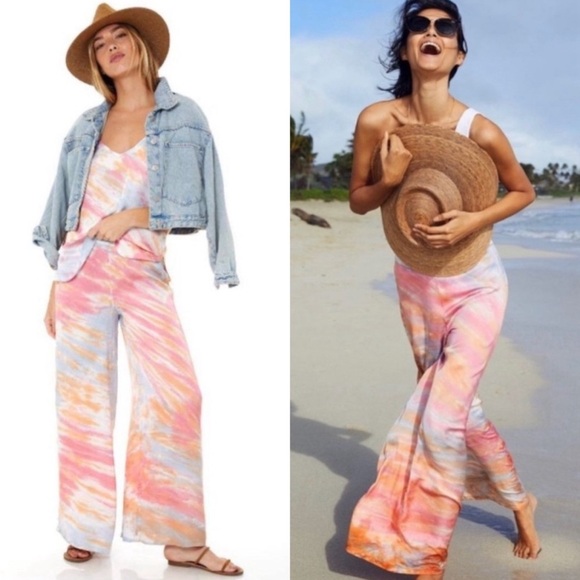 Young Fabulous & Broke Pants - YFB Young Fabulous & Broke Aiko Tie Dye Wide Leg Pants M NWT Boho Resort